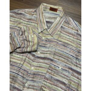 VTG Missoni 100% Linen Woven Striped Button Down Shirt Sz 56/ 3XL Made Italy